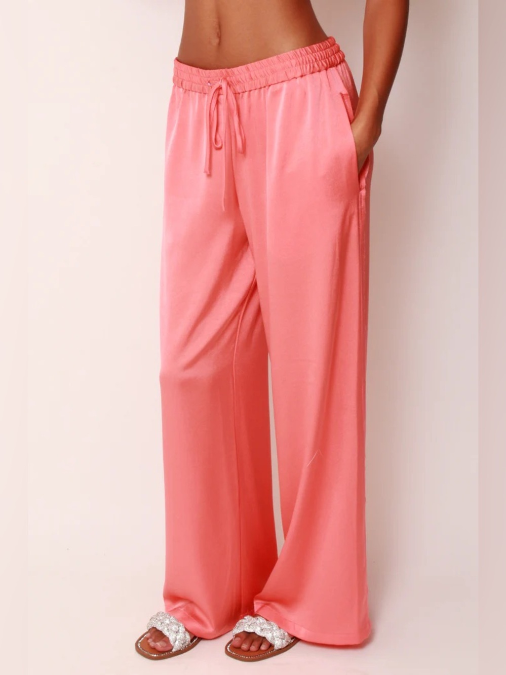 Mikoh Pink Satin Wide Leg Pants